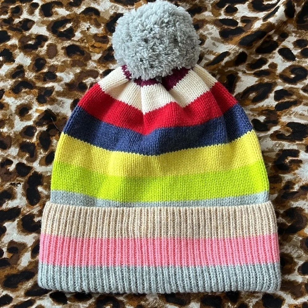 Brand New Gap Multicolored Striped Knit Cuffed Pom Hat